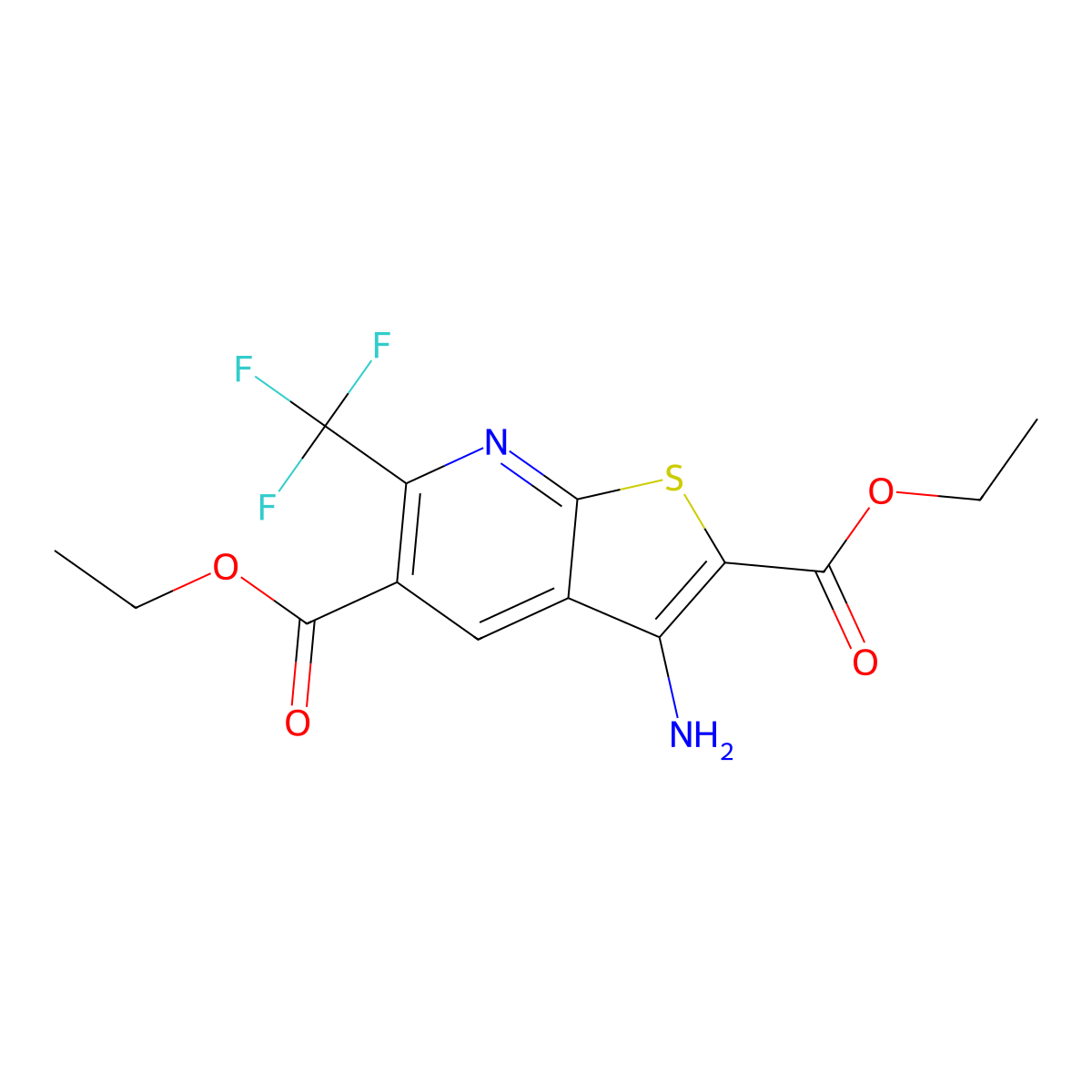 2,5-Diethyl 3-amino-6-(trifluoromethyl)thieno[2,3-b]pyridine-2,5-dicarboxylate molecular structure, CAS 175277-75-5