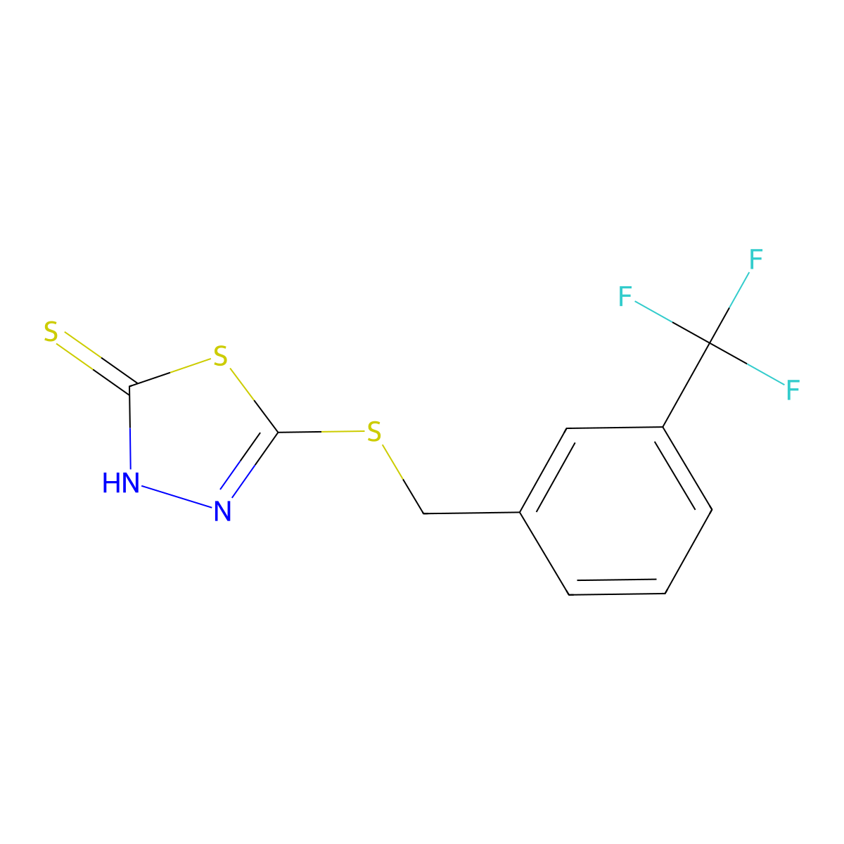 5-[[[3-(Trifluoromethyl)phenyl]methyl]thio]-1,3,4-thiadiazole-2(3H)-thione molecular structure, CAS 175277-94-8