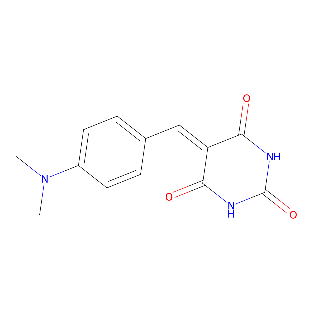 2,4,6(1H,3H,5H)-Pyrimidinetrione, 5-((4-(dimethylamino)phenyl)methylene)- molecular structure, CAS 1753-47-5