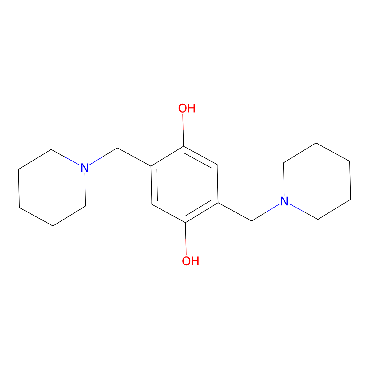 2,5-Bis(piperidin-1-ylmethyl)benzene-1,4-diol molecular structure, CAS 1753-68-0