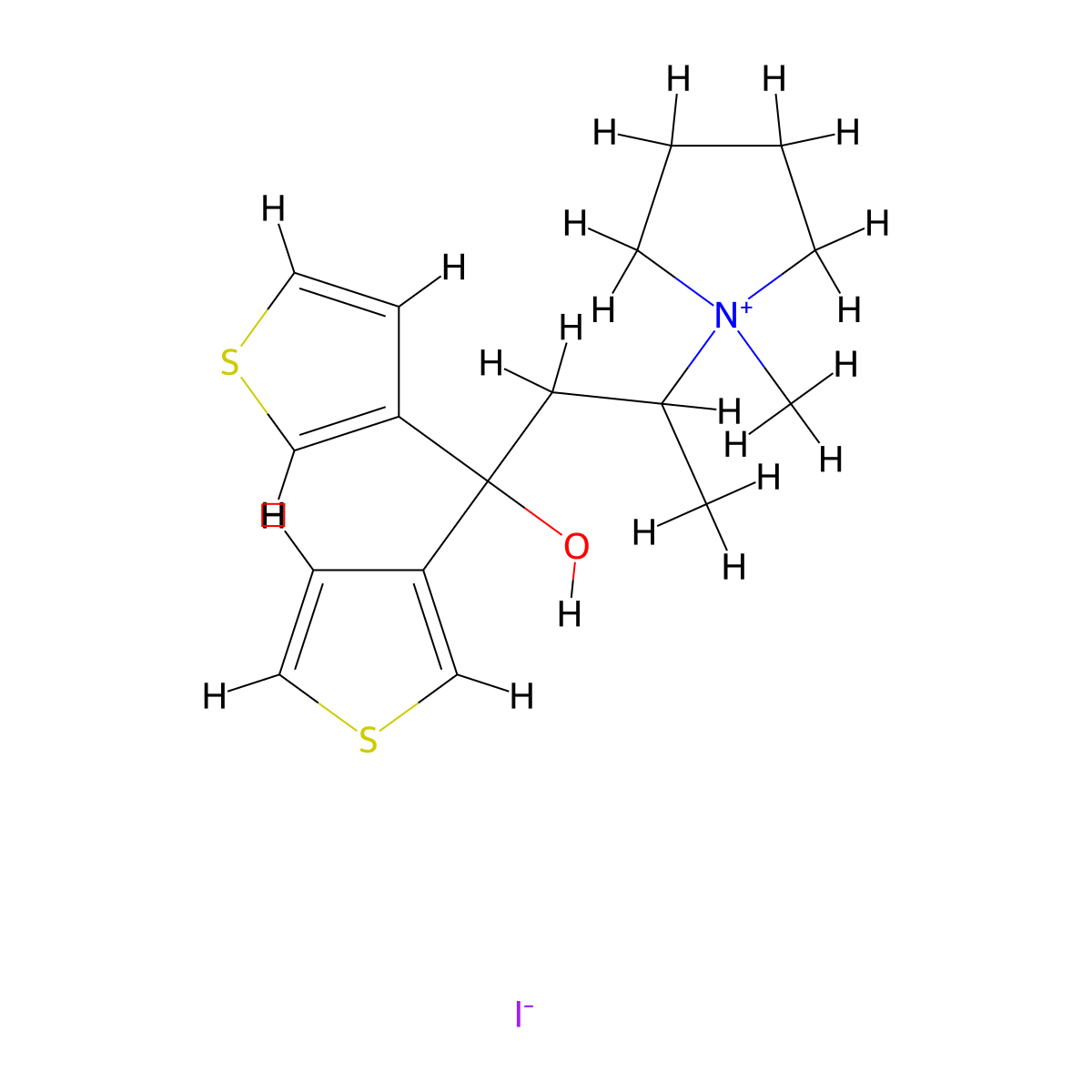 1-Butanol, 1,1-di(thien-3-yl)-3-pyrrolidino-, methiodide molecular structure, CAS 17532-09-1