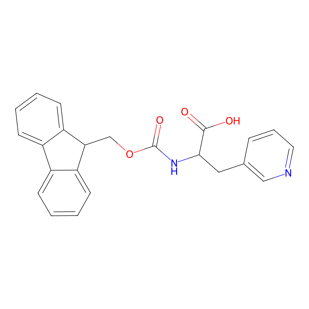 (2S)-2-((((9H-fluoren-9-yl)methoxy)carbonyl)amino)-3-(pyridin-3-yl)propanoic acid molecular structure, CAS 175453-07-3