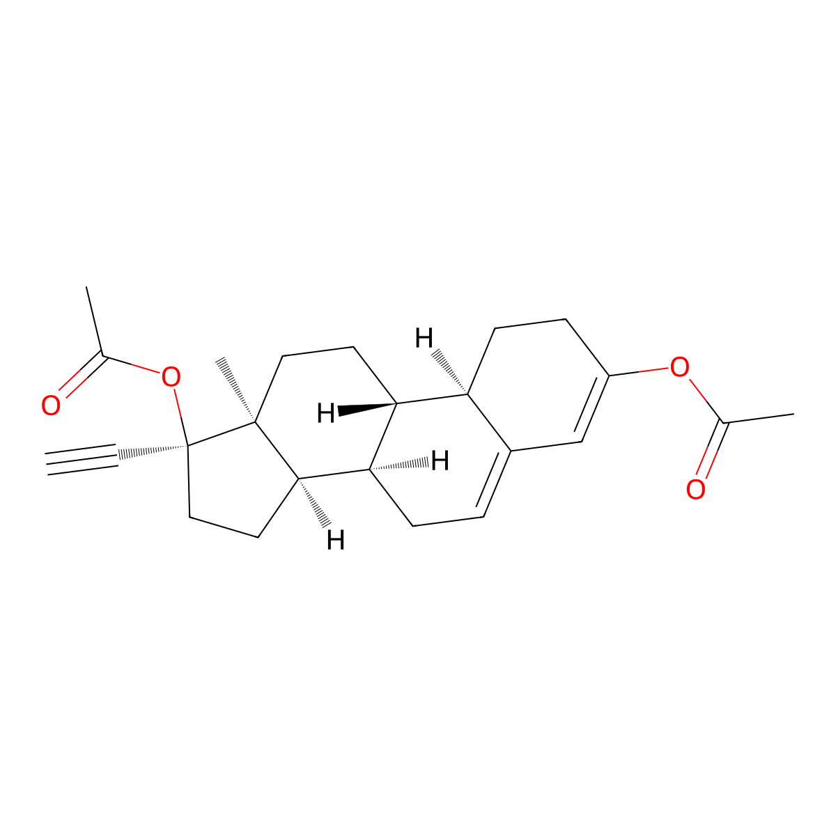 19-Nor-14beta-pregna-3,5-dien-20-yne-3,17-diol, diacetate molecular structure, CAS 17554-53-9