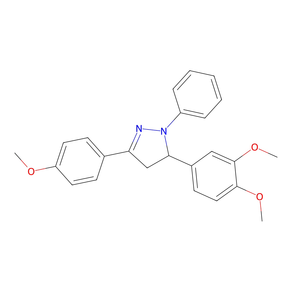 5-(3,4-dimethoxyphenyl)-3-(4-methoxyphenyl)-1-phenyl-4,5-dihydro-1H-pyrazole molecular structure, CAS 175550-31-9