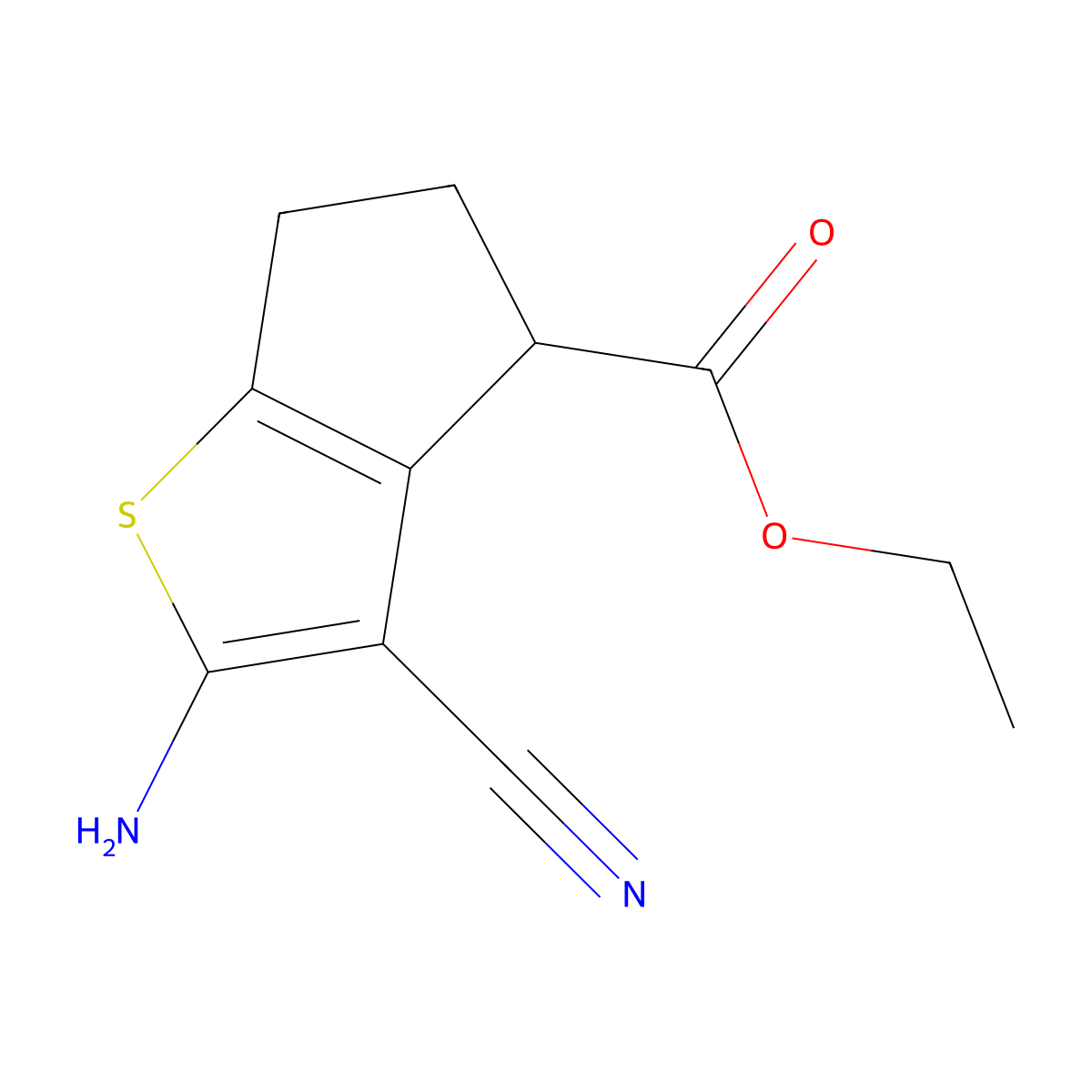 ethyl 2-amino-3-cyano-5,6-dihydro-4H-cyclopenta[b]thiophene-4-carboxylate molecular structure, CAS 175599-80-1