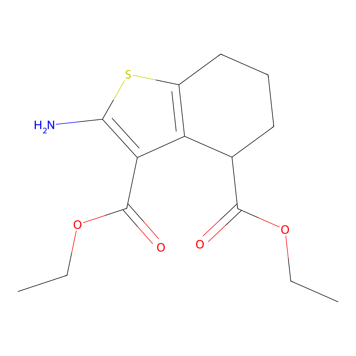 Diethyl 2-amino-4,5,6,7-tetrahydro-1-benzothiophene-3,4-dicarboxylate molecular structure, CAS 175599-88-9