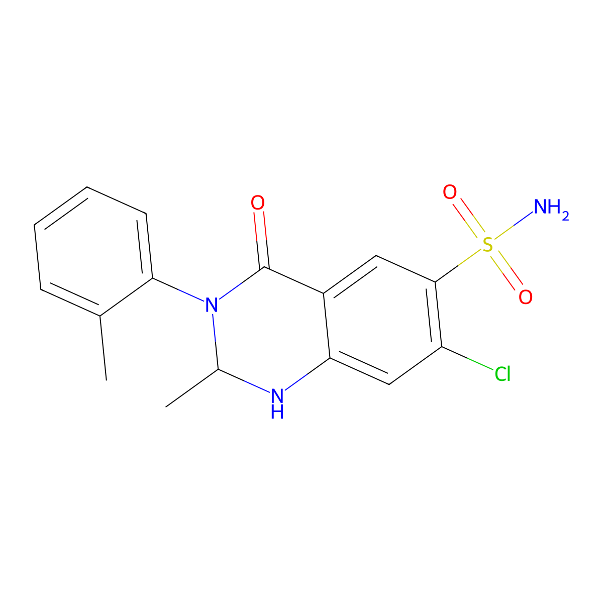 Metolazone molecular structure, CAS 17560-51-9