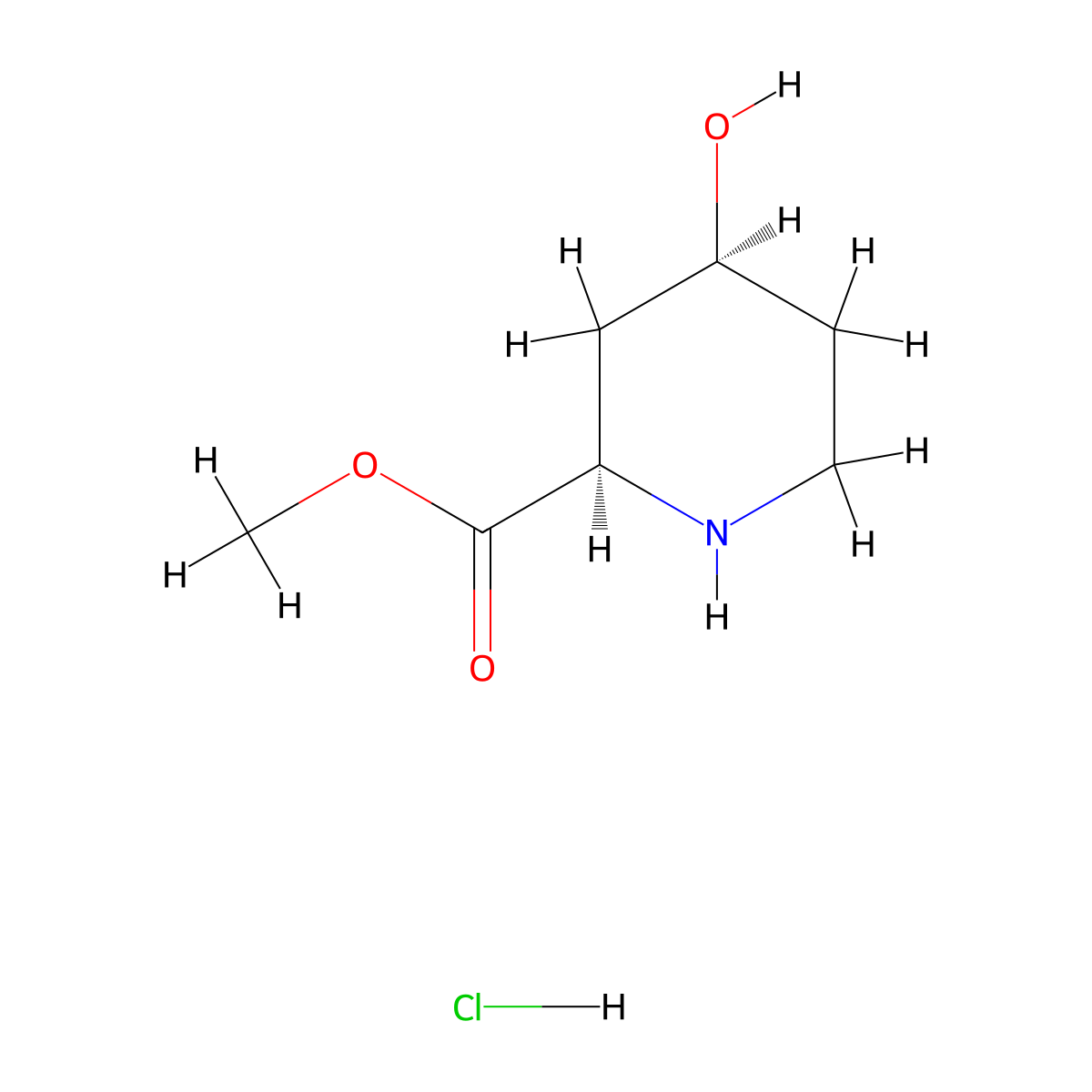 methyl (2R,4S)-4-hydroxypiperidine-2-carboxylate hydrochloride molecular structure, CAS 175671-44-0