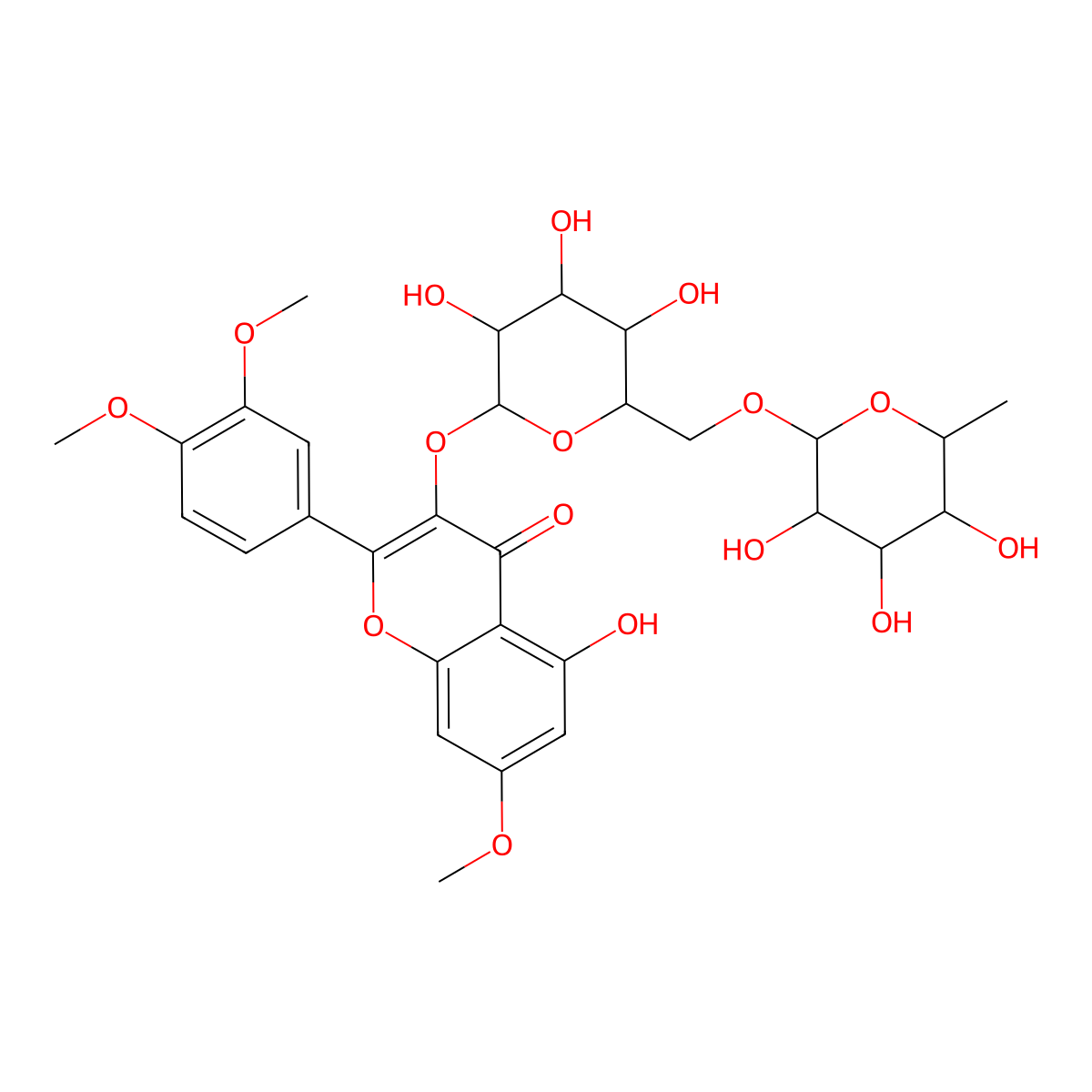 2-(3,4-dimethoxyphenyl)-5-hydroxy-7-methoxy-3-[(2S,3R,4S,5S,6R)-3,4,5-trihydroxy-6-[[(2R,3R,4R,5R,6S)-3,4,5-trihydroxy-6-methyloxan-2-yl]oxymethyl]oxan-2-yl]oxychromen-4-one molecular structure, CAS 175686-02-9