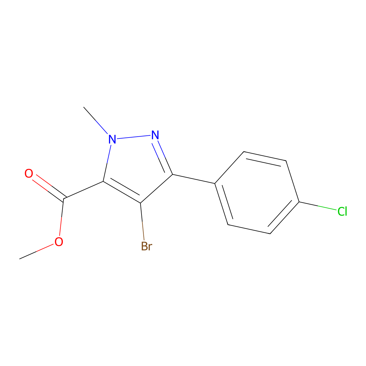 methyl 4-bromo-3-(4-chlorophenyl)-1-methyl-1H-pyrazole-5-carboxylate molecular structure, CAS 175711-53-2