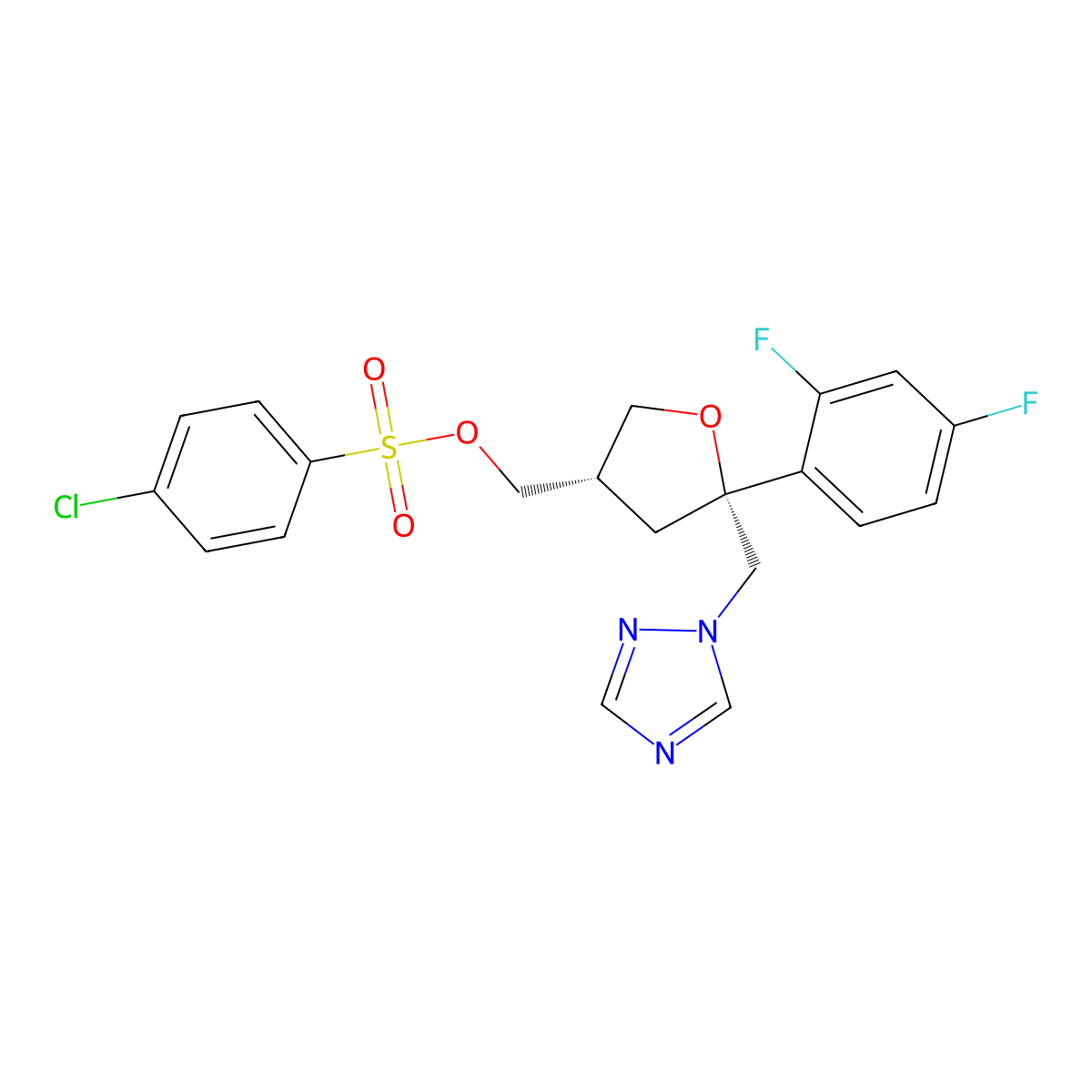 2,5-Anhydro-4-[[[(4-chlorophenyl)sulfonyl]oxy]methyl]-1,3,4-trideoxy-2-C-(2,4-difluorophenyl)-1-(1H-1,2,4-triazol-1-yl)-D-threo-pentitol molecular structure, CAS 175712-02-4