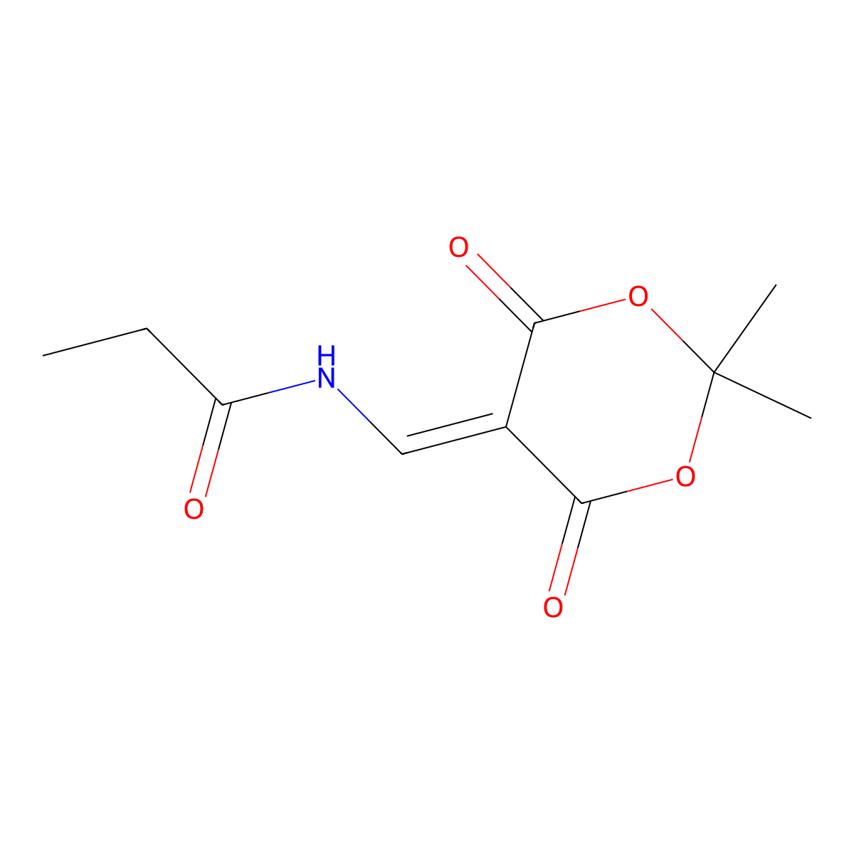 N-[(2,2-dimethyl-4,6-dioxo-1,3-dioxan-5-ylidene)methyl]propanamide molecular structure, CAS 175728-08-2