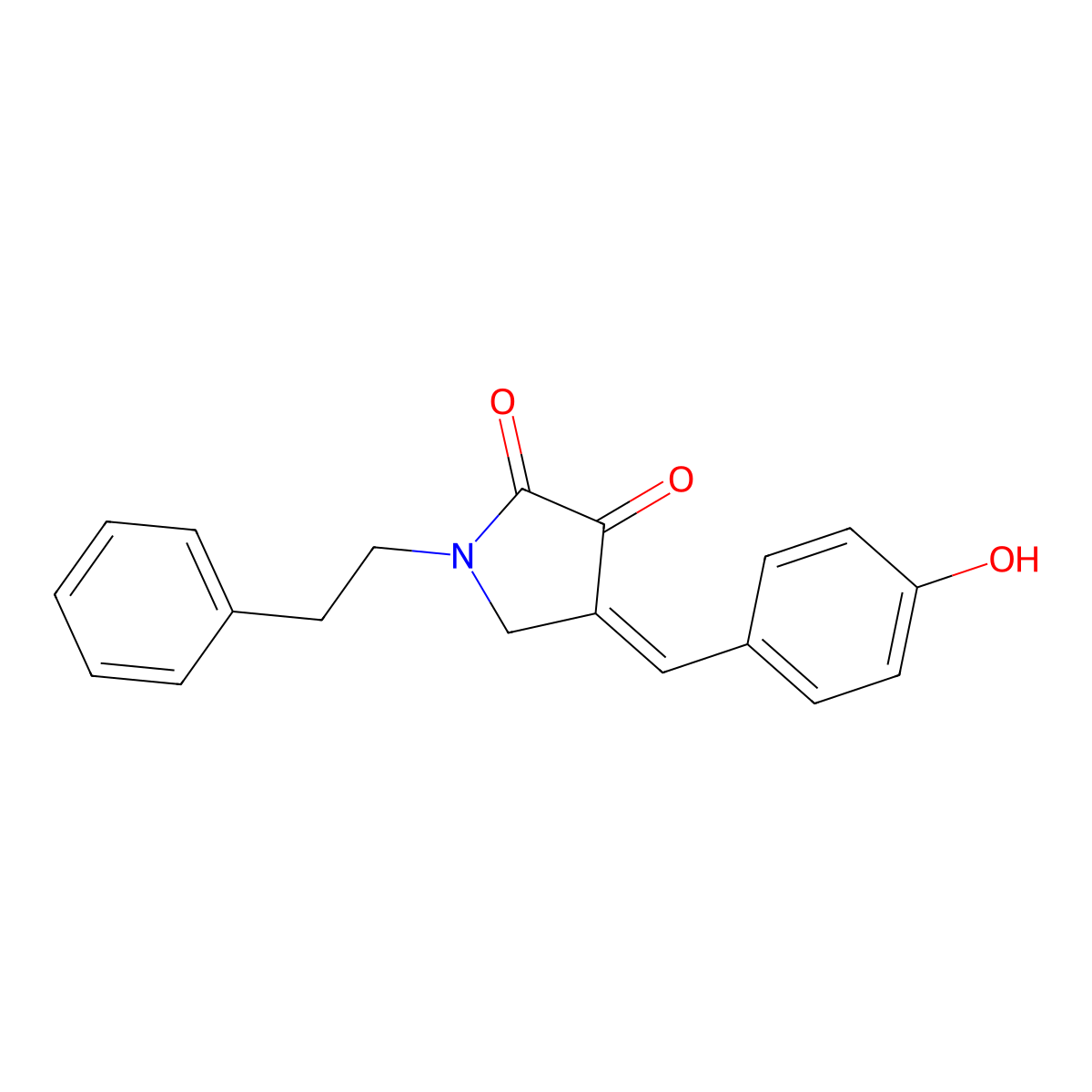 2,3-Pyrrolidinedione, 4-[(4-hydroxyphenyl)methylene]-1-(2-phenylethyl)- molecular structure, CAS 17574-08-2