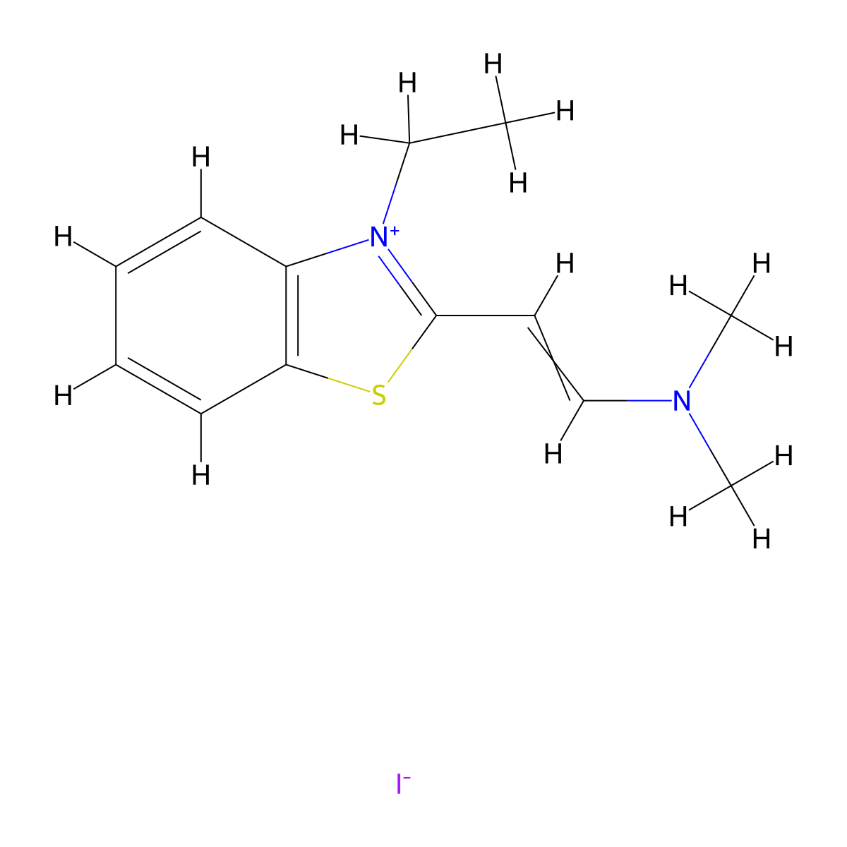 2-(3-ethyl-1,3-benzothiazol-3-ium-2-yl)-N,N-dimethylethenamine iodide molecular structure, CAS 17579-01-0