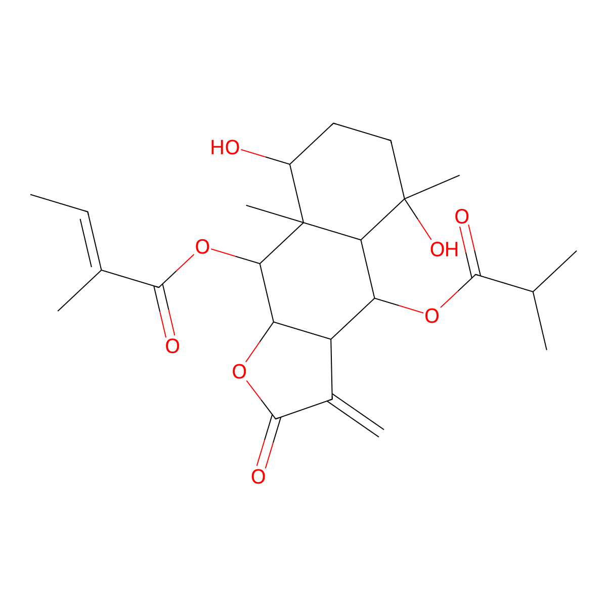 [5,8-Dihydroxy-5,8a-dimethyl-3-methylidene-4-(2-methylpropanoyloxy)-2-oxo-3a,4,4a,6,7,8,9,9a-octahydrobenzo[f][1]benzofuran-9-yl] 2-methylbut-2-enoate molecular structure, CAS 175862-40-5
