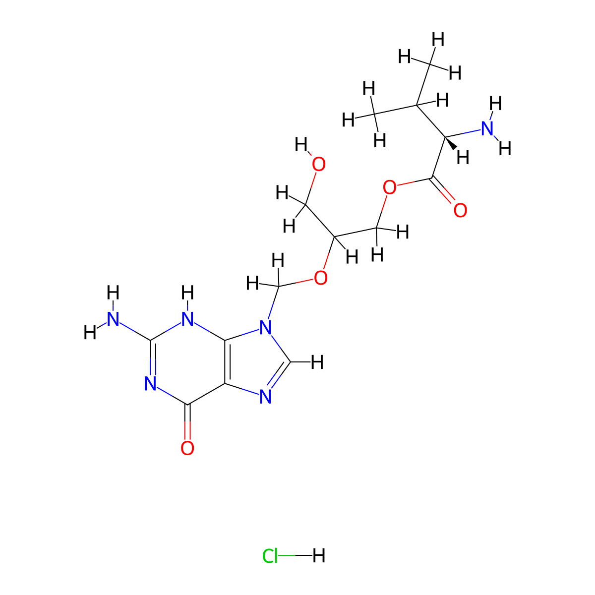 [2-[(2-amino-6-oxo-3H-purin-9-yl)methoxy]-3-hydroxypropyl] (2S)-2-amino-3-methylbutanoate;hydrochloride molecular structure, CAS 175865-59-5