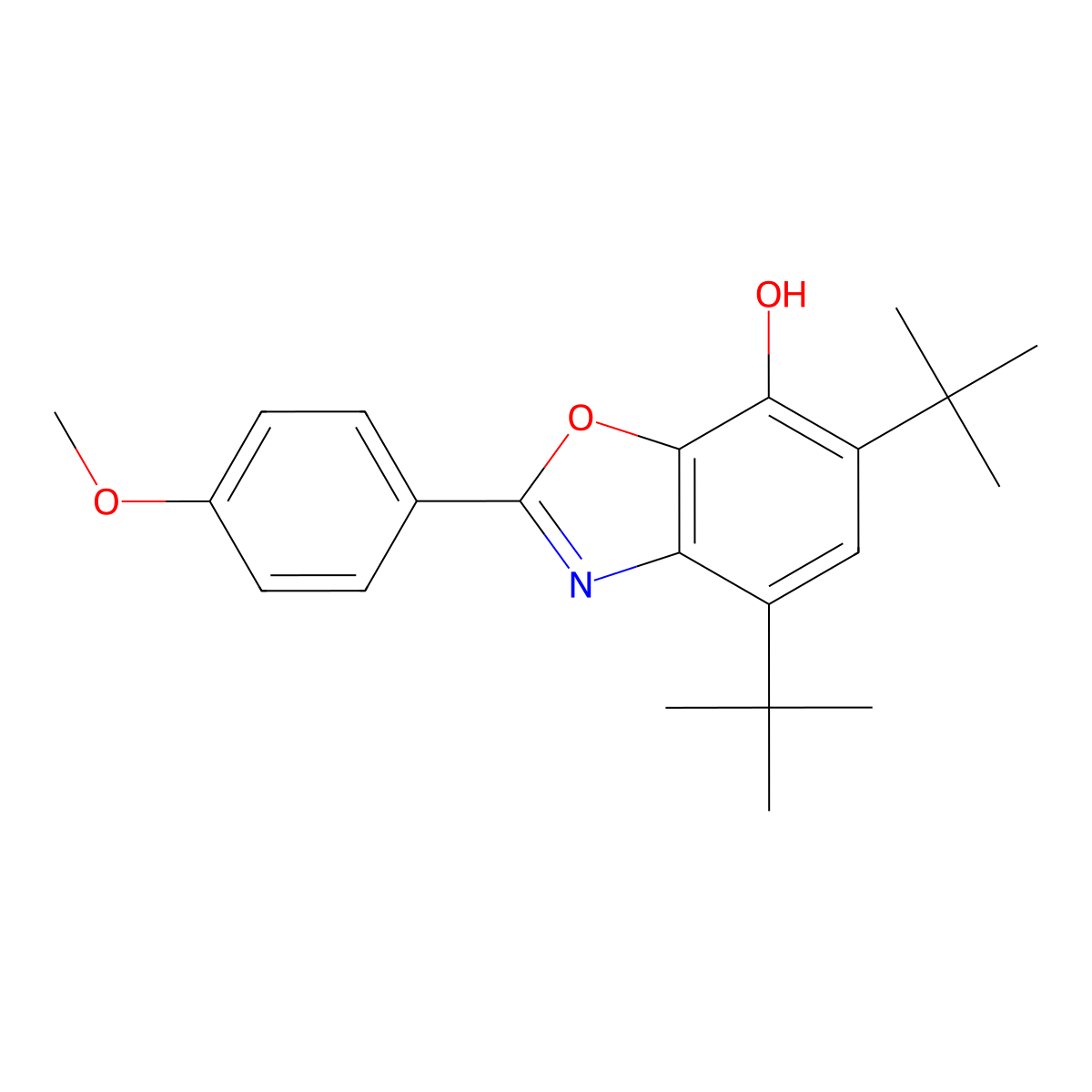 4,6-Ditert-butyl-2-(4-methoxyphenyl)-1,3-benzoxazol-7-ol molecular structure, CAS 175881-01-3