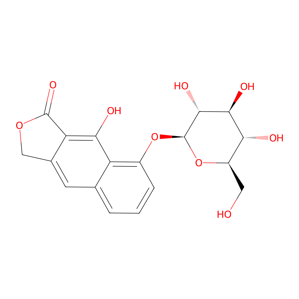 NCGC00169010-02_C18H18O9_Naphtho(2,3-c)furan-1(3H)-one, 8-(beta-D-glucopyranosyloxy)-9-hydroxy- molecular structure, CAS 175993-08-5