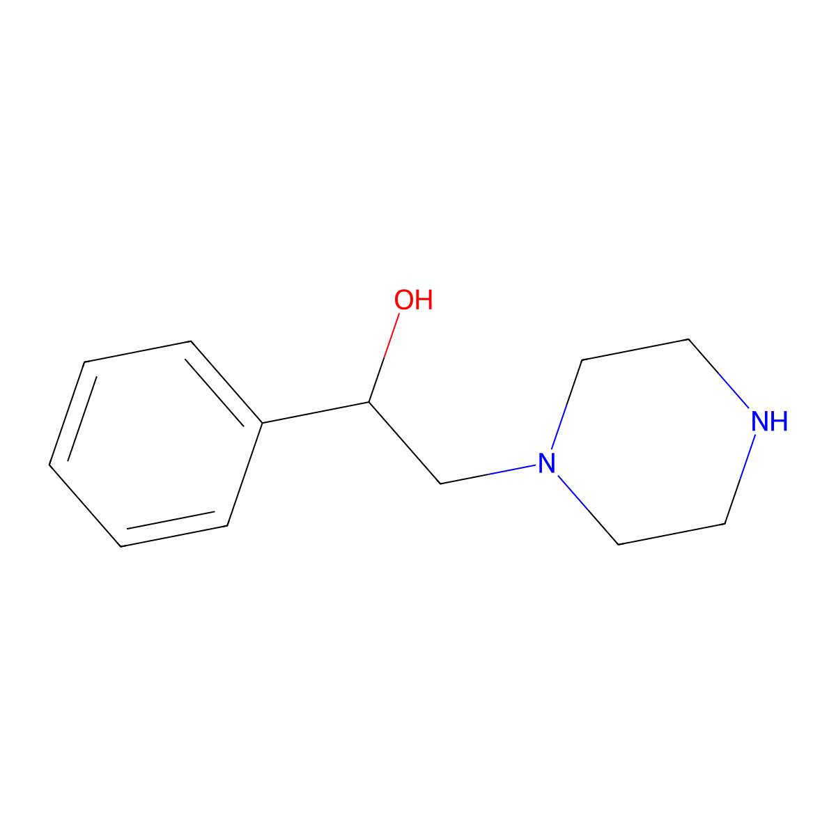 1-Phenyl-2-(piperazin-1-yl)ethan-1-ol molecular structure, CAS 1760-19-6