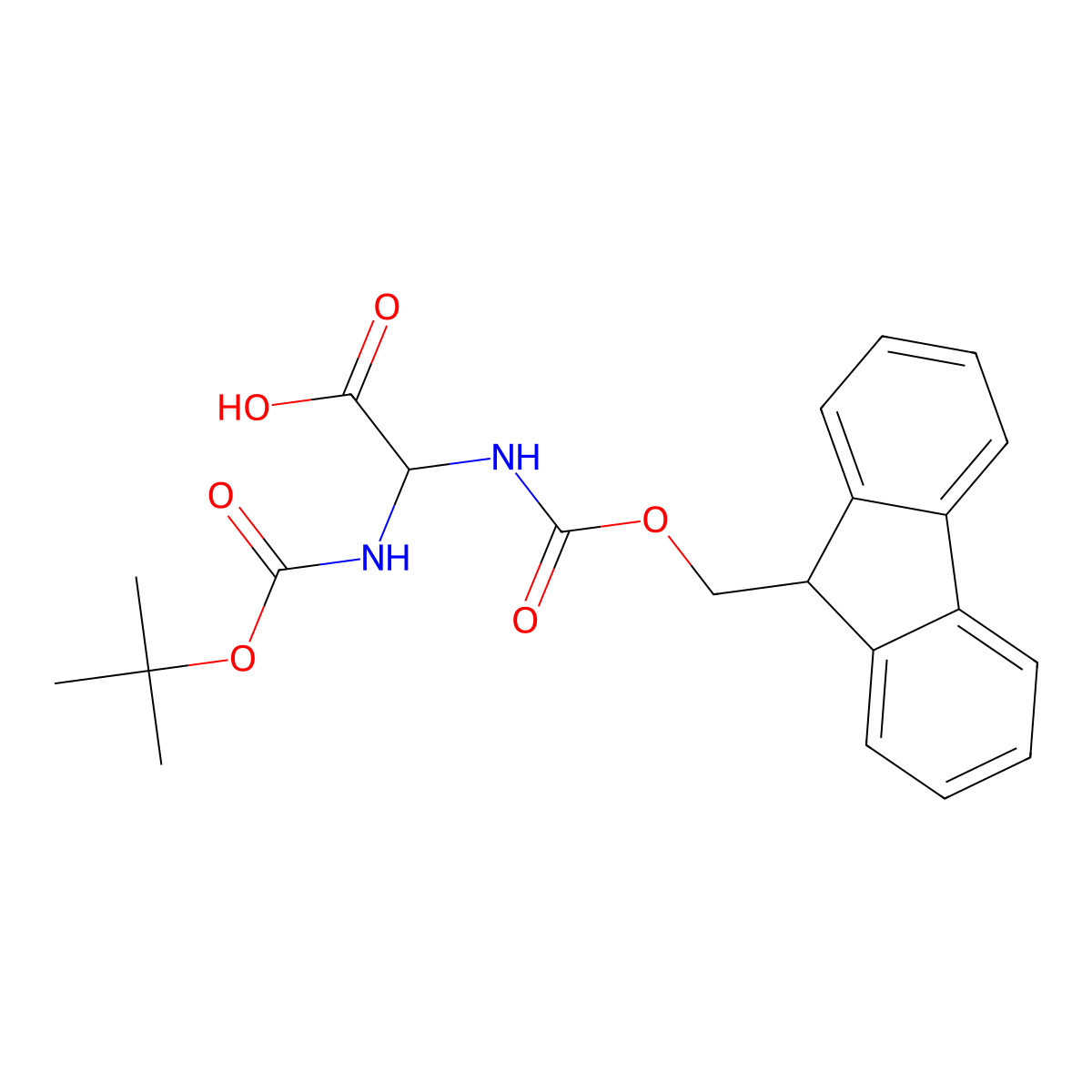 2-(9H-fluoren-9-ylmethoxycarbonylamino)-2-[(2-methylpropan-2-yl)oxycarbonylamino]acetic Acid molecular structure, CAS 176039-39-7