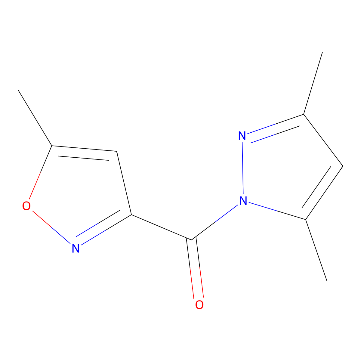 Pyrazole, 3,5-dimethyl-1-(5-methyl-3-isoxazolylcarbonyl)- molecular structure, CAS 17605-91-3