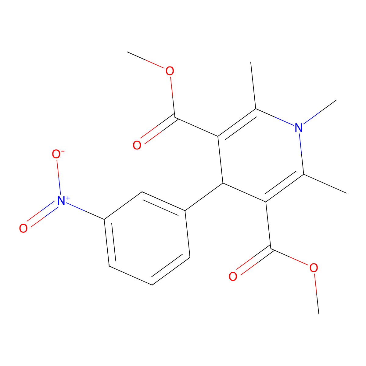 Dimethyl 1,2,6-trimethyl-4-(3-nitrophenyl)-1,4-dihydropyridine-3,5-dicarboxylate molecular structure, CAS 176091-76-2