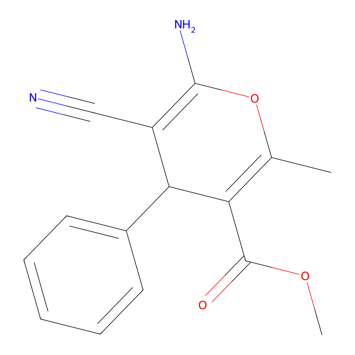 methyl 6-amino-5-cyano-2-methyl-4-phenyl-4H-pyran-3-carboxylate molecular structure, CAS 176106-06-2