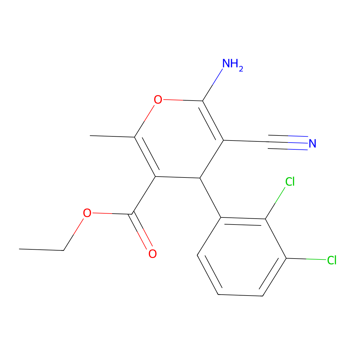 ethyl 6-amino-5-cyano-4-(2,3-dichlorophenyl)-2-methyl-4H-pyran-3-carboxylate molecular structure, CAS 176106-11-9
