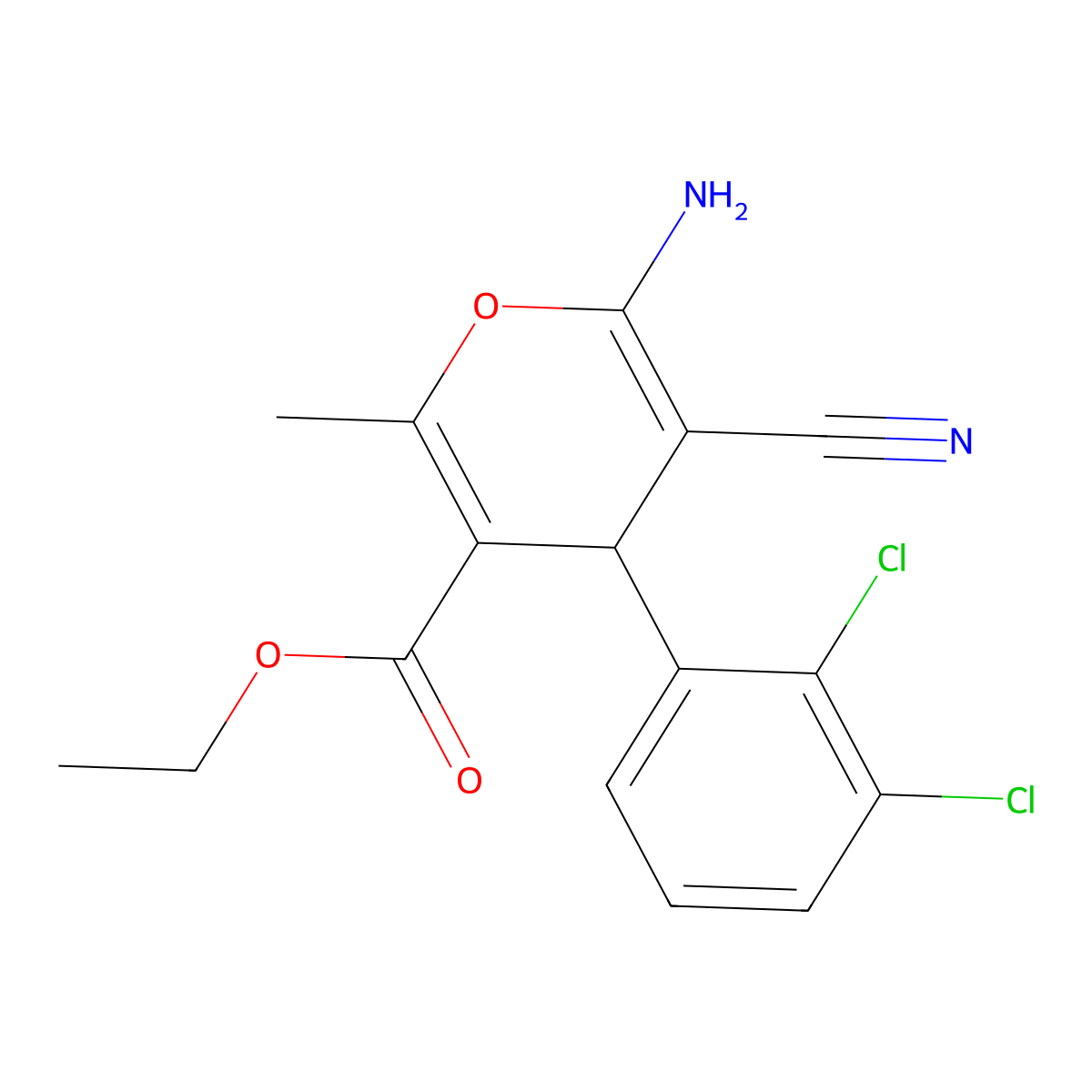 ethyl 6-amino-5-cyano-4-(2,3-dichlorophenyl)-2-methyl-4H-pyran-3-carboxylate molecular structure, CAS 176106-11-9