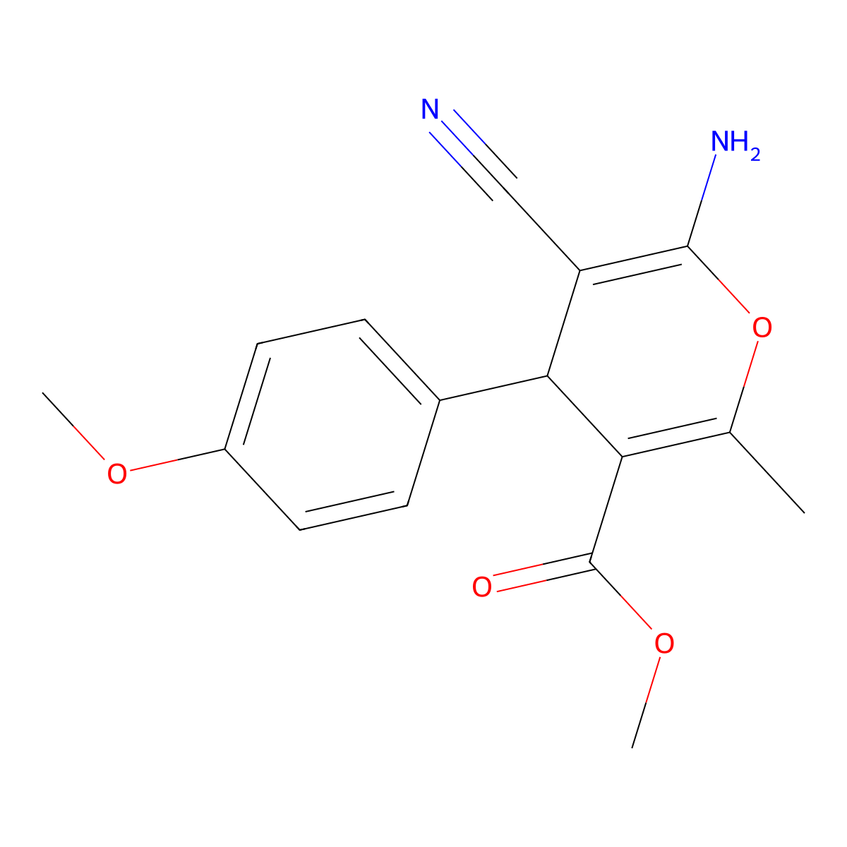 methyl 6-amino-5-cyano-4-(4-methoxyphenyl)-2-methyl-4H-pyran-3-carboxylate molecular structure, CAS 176106-12-0