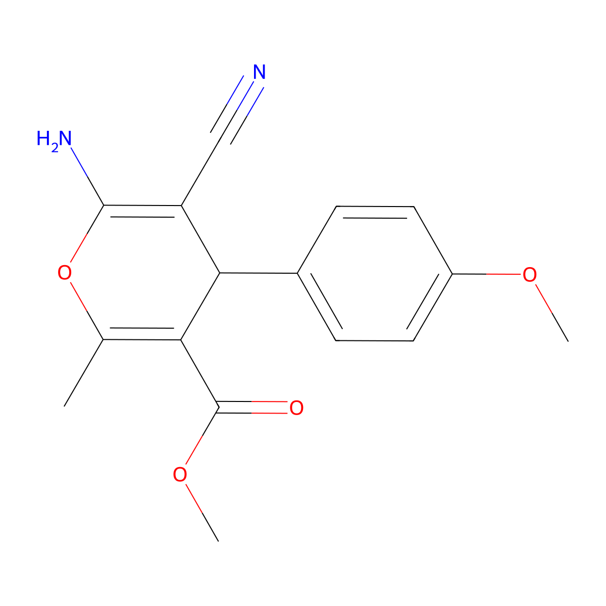 methyl 6-amino-5-cyano-4-(4-methoxyphenyl)-2-methyl-4H-pyran-3-carboxylate molecular structure, CAS 176106-12-0