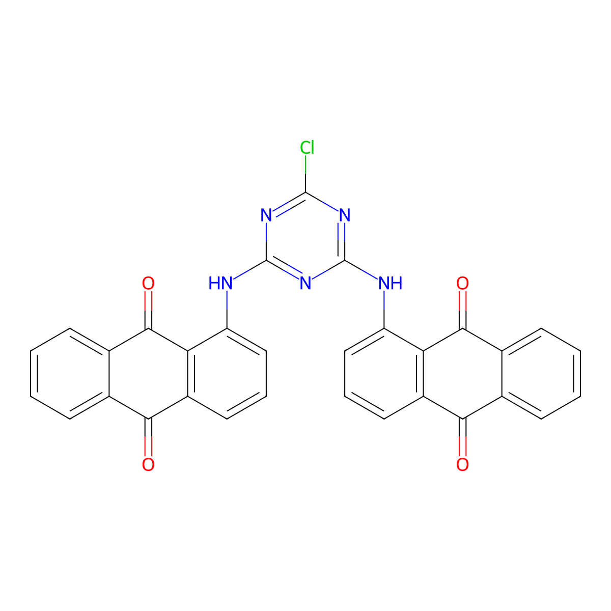 1,1'-((6-Chloro-1,3,5-triazine-2,4-diyl)diimino)bisanthraquinone molecular structure, CAS 17612-57-6