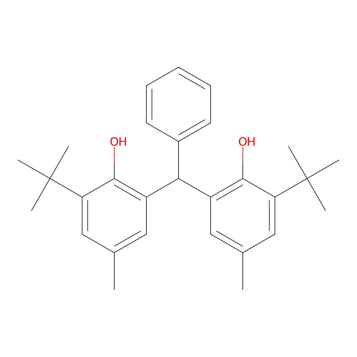 2-Tert-butyl-6-[(3-tert-butyl-2-hydroxy-5-methylphenyl)-phenylmethyl]-4-methylphenol molecular structure, CAS 17619-06-6