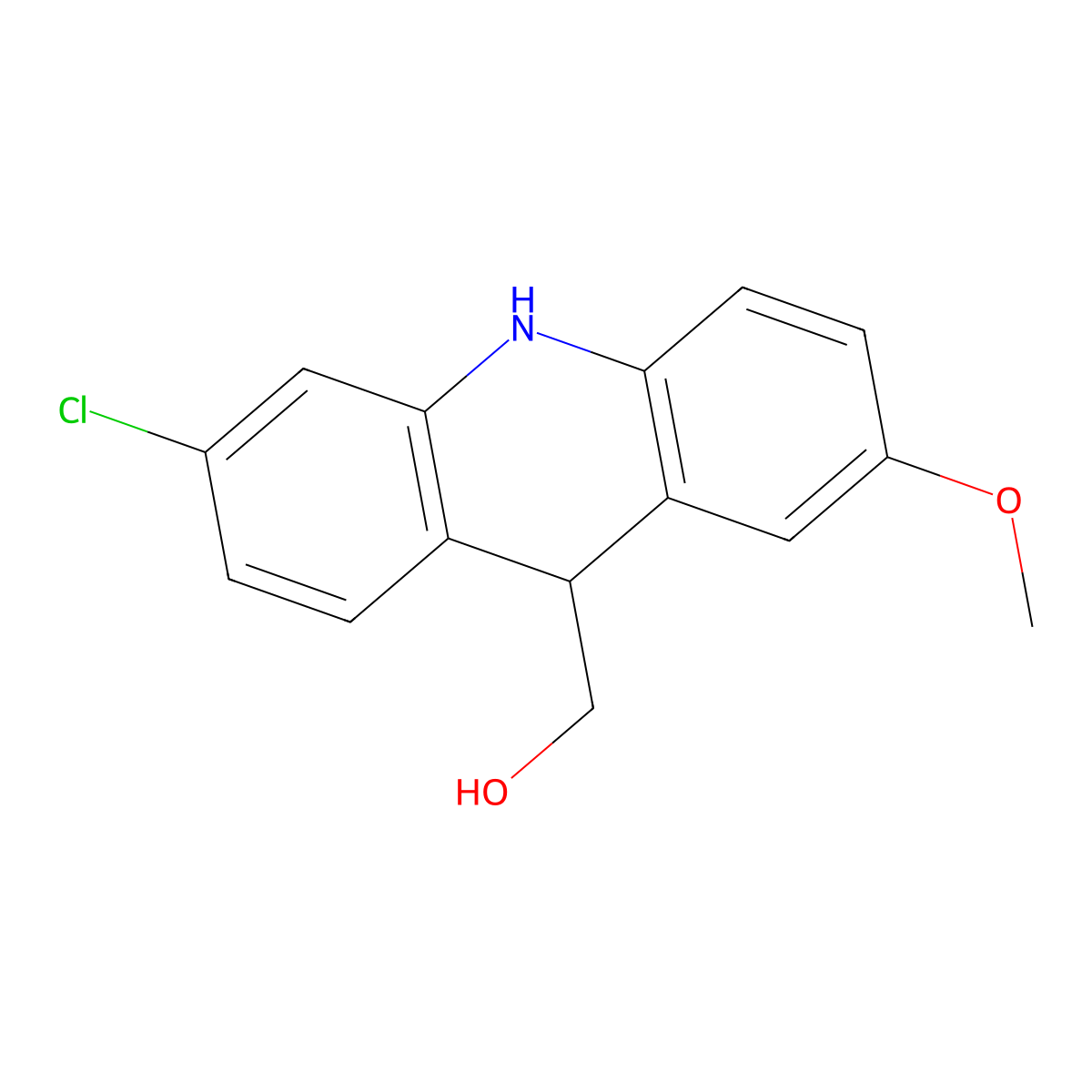 (6-Chloro-2-methoxy-9,10-dihydroacridin-9-yl)methanol molecular structure, CAS 17620-27-8