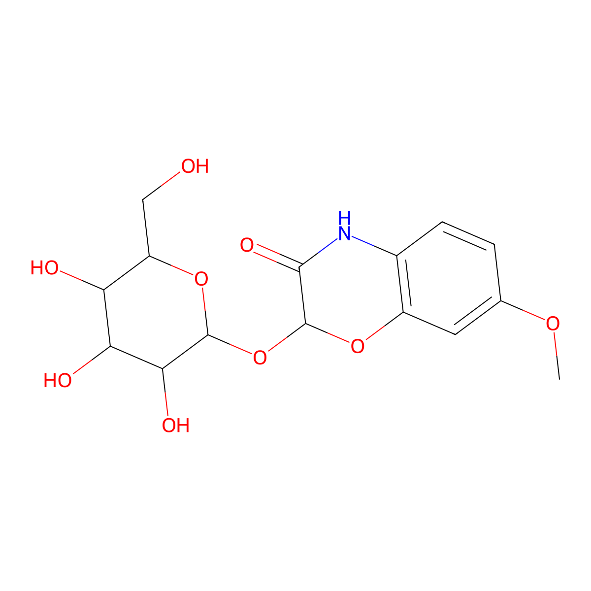 2-(beta-D-Glucopyranosyloxy)-7-methoxy-2H-1,4-benzoxazin-3(4H)-one molecular structure, CAS 17622-26-3