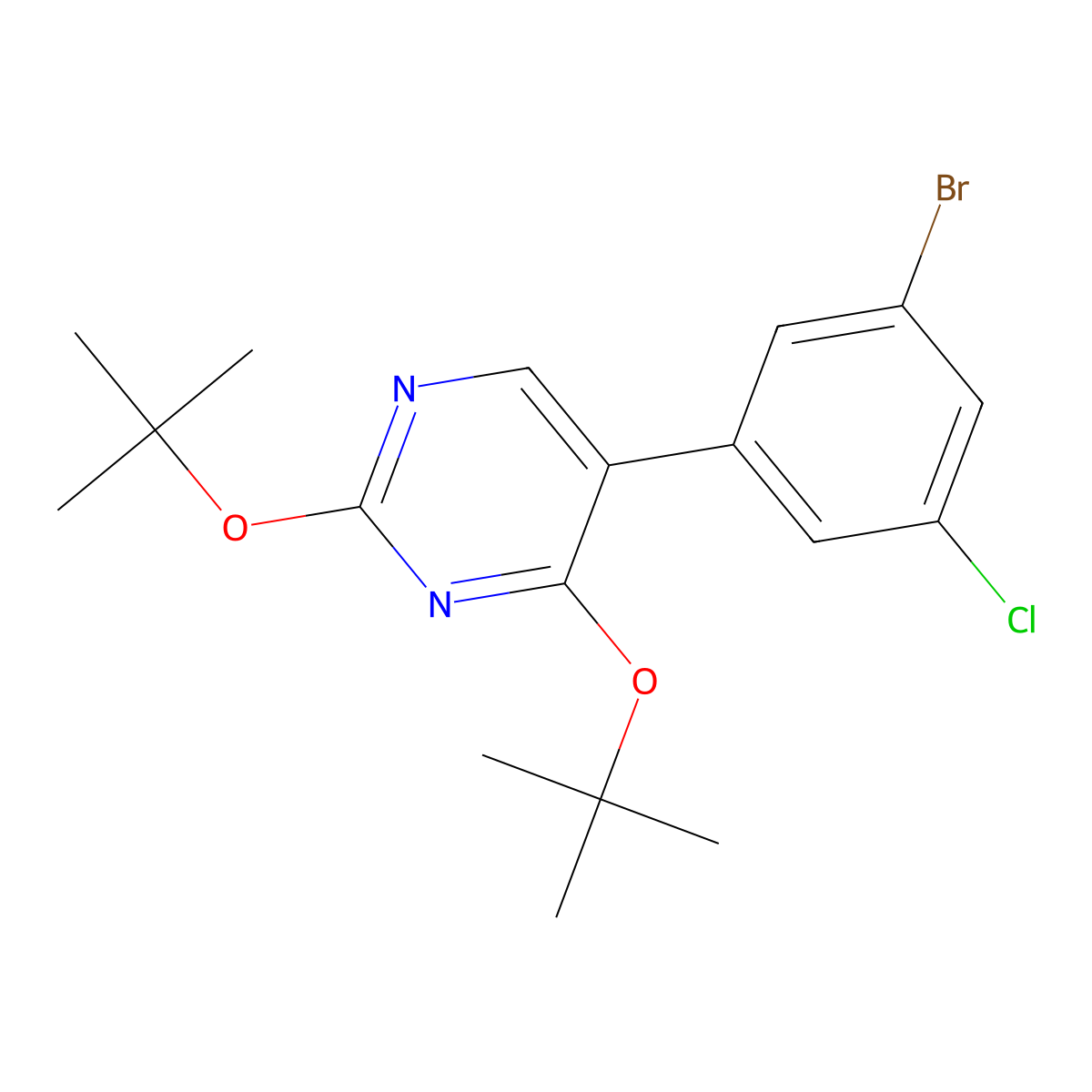 5-(3-Bromo-5-chlorophenyl)-2,4-ditert-butoxypyrimidine molecular structure, CAS 176250-06-9