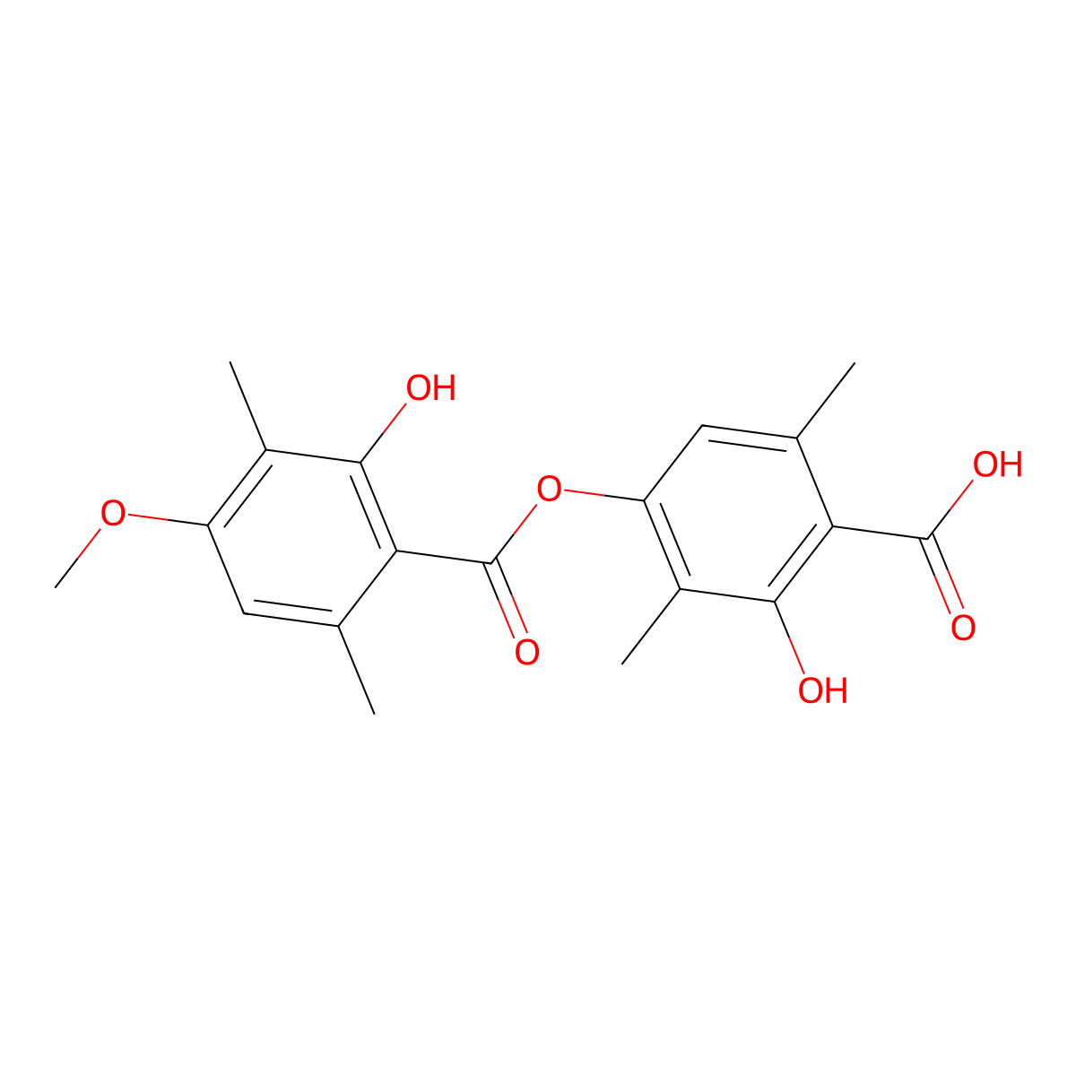 Barbatic acid molecular structure, CAS 17636-16-7