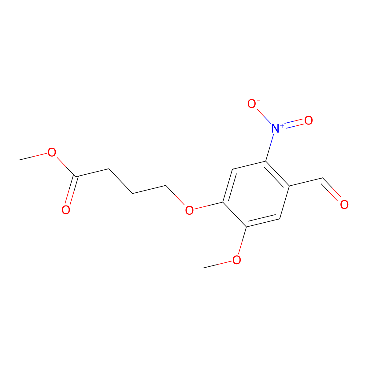 Butanoic acid, 4-(4-formyl-2-methoxy-5-nitrophenoxy)-, methyl ester molecular structure, CAS 176375-42-1