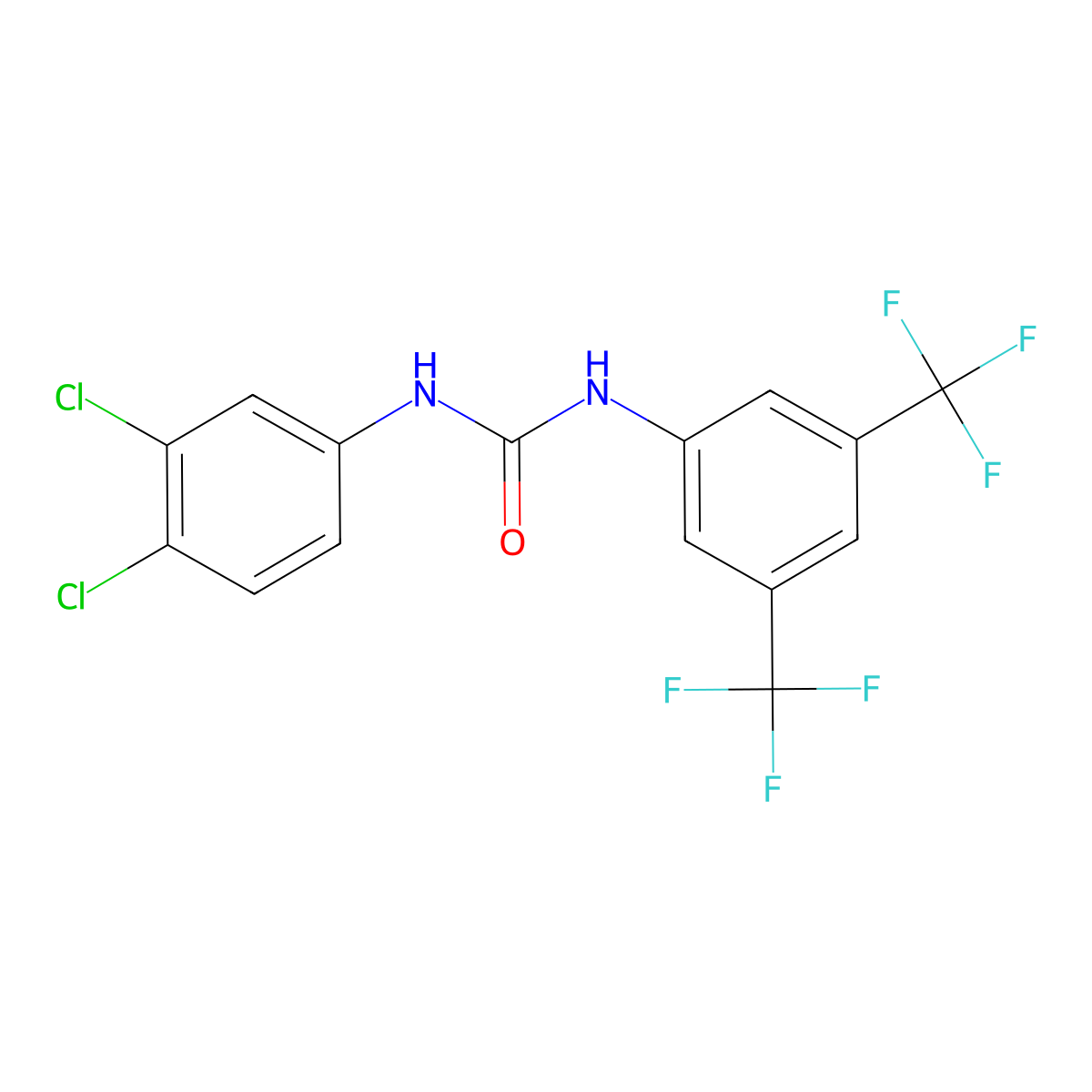N-(3,5-Bis(trifluoromethyl)phenyl)-N'-(3,4-dichlorophenyl)urea molecular structure, CAS 1764-23-4