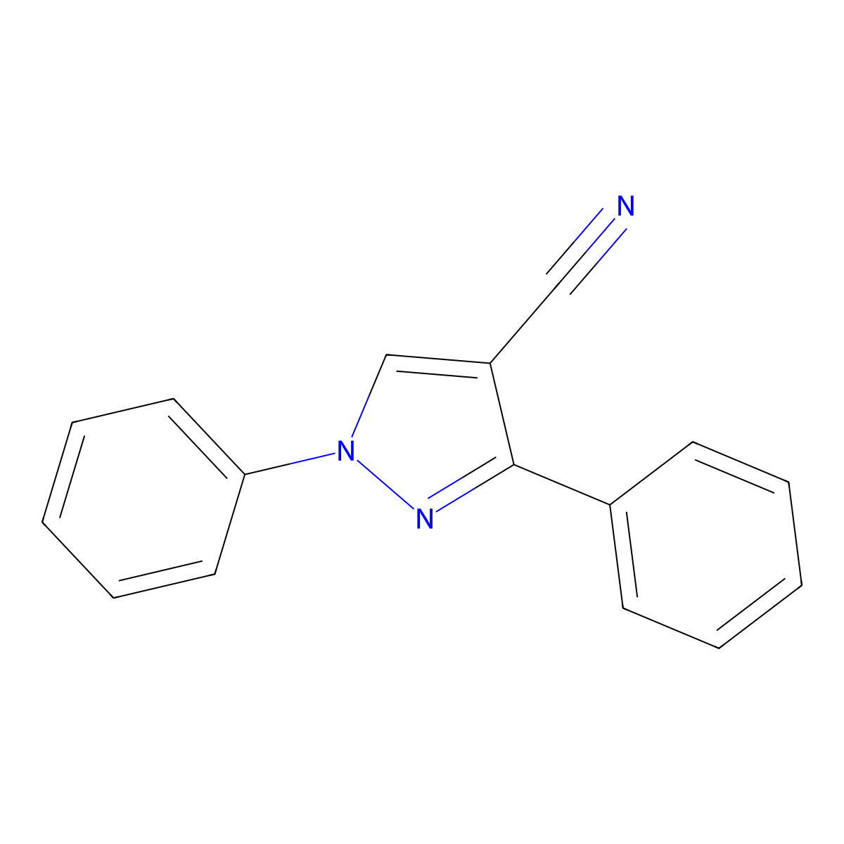 1H-Pyrazole-4-carbonitrile, 1,3-diphenyl- molecular structure, CAS 17647-21-1