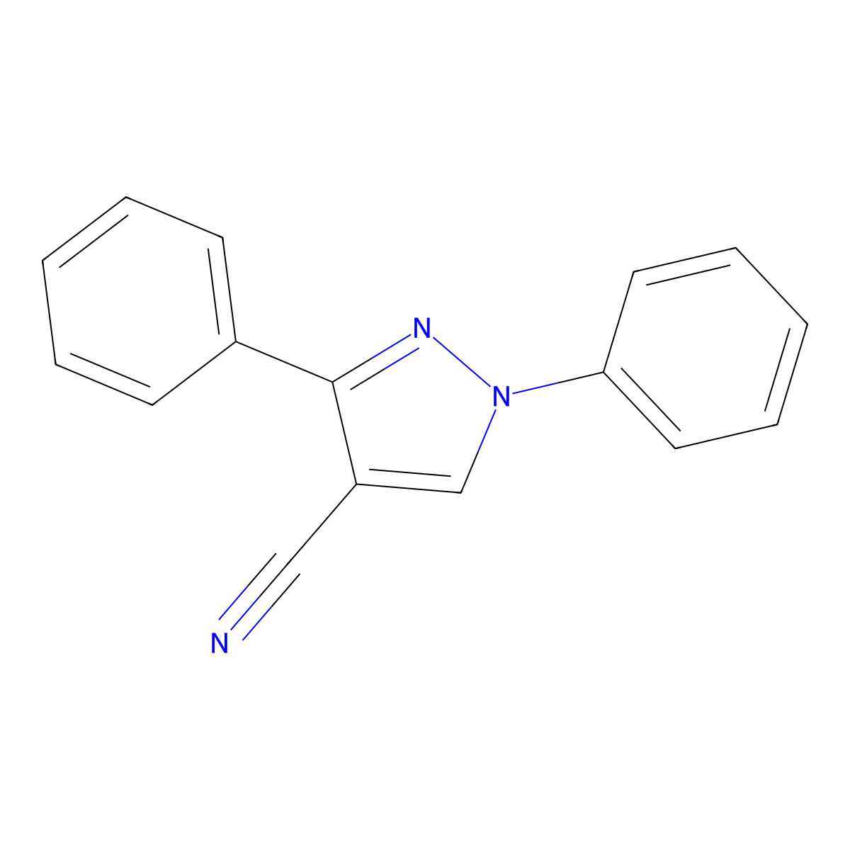 1H-Pyrazole-4-carbonitrile, 1,3-diphenyl- molecular structure, CAS 17647-21-1
