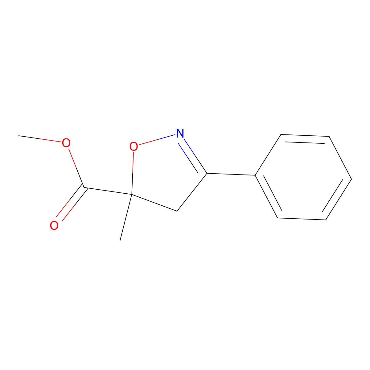 Methyl 5-methyl-3-phenyl-4,5-dihydro-1,2-oxazole-5-carboxylate molecular structure, CAS 17647-40-4