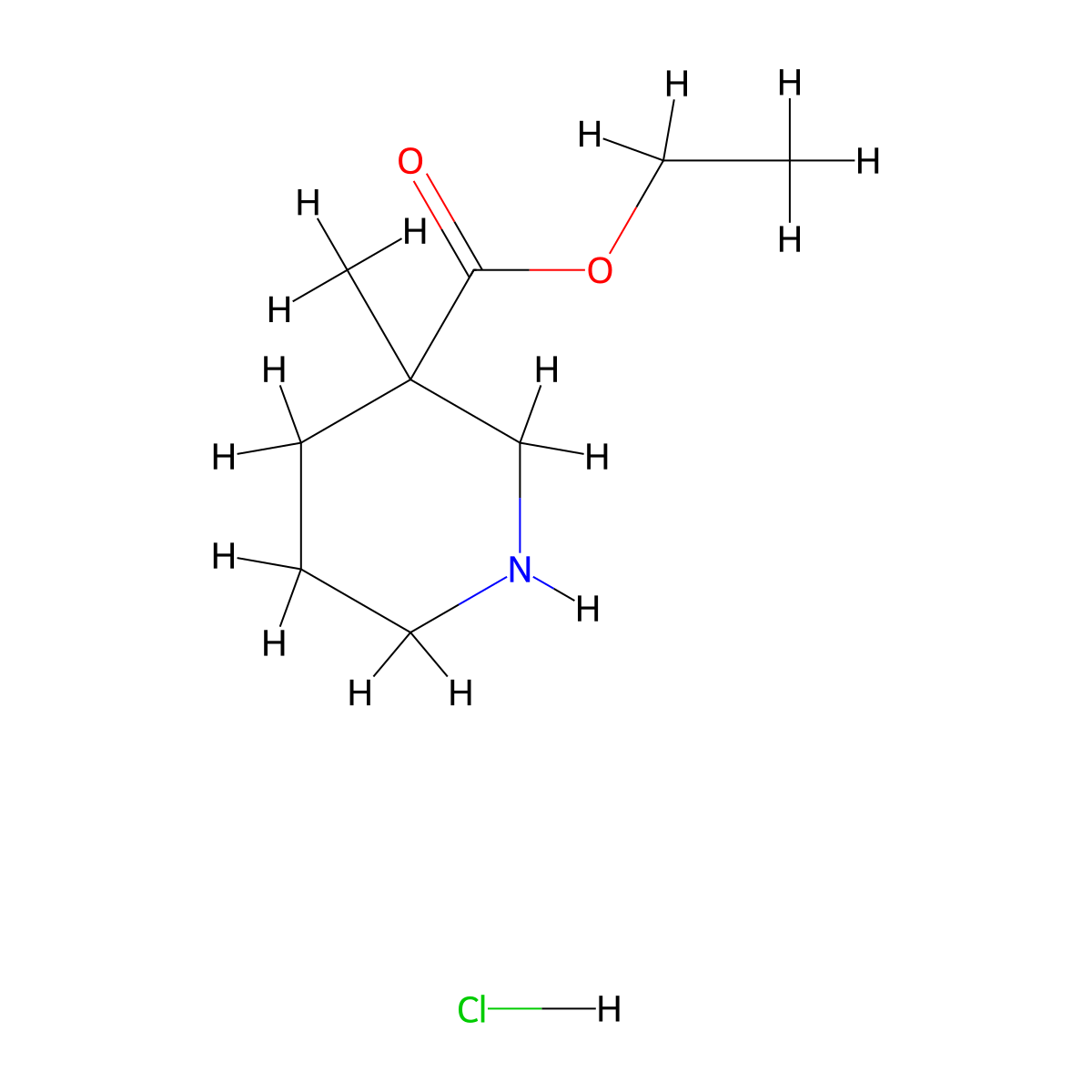 Ethyl 3-methylpiperidine-3-carboxylate hydrochloride molecular structure, CAS 176523-95-8