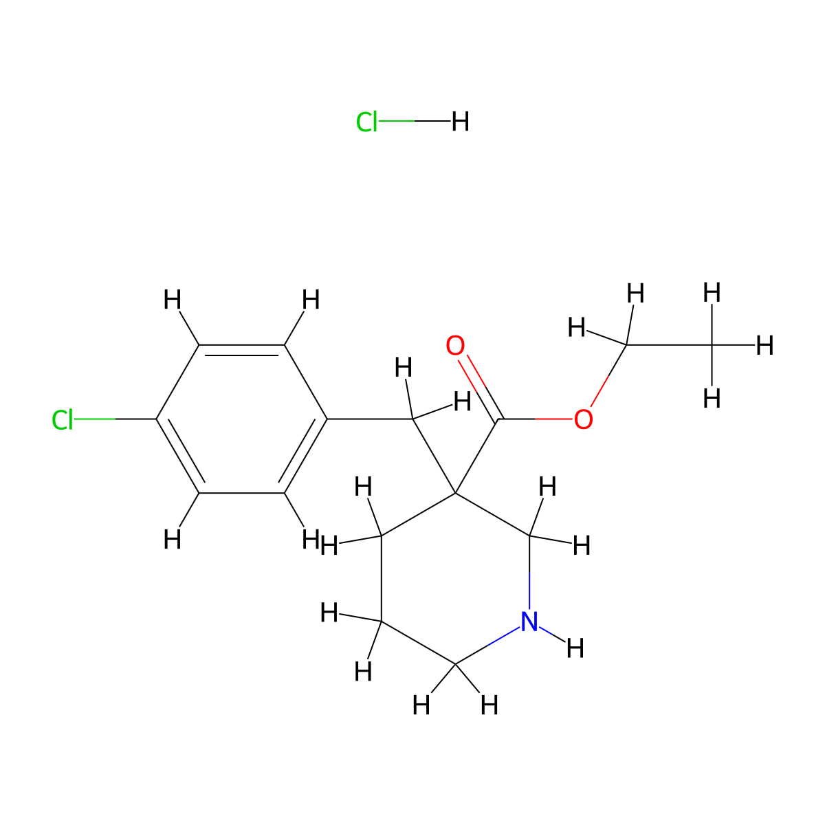 Ethyl 3-(4-chlorobenzyl)piperidine-3-carboxylate hydrochloride molecular structure, CAS 176524-12-2