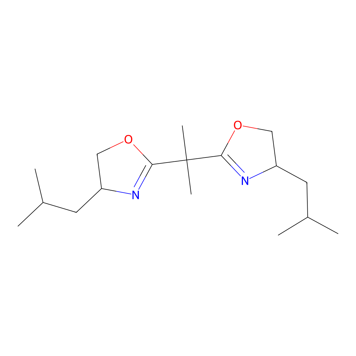 (4S,4'S)-2,2'-(Propane-2,2-diyl)bis(4-isobutyl-4,5-dihydrooxazole) molecular structure, CAS 176650-26-3