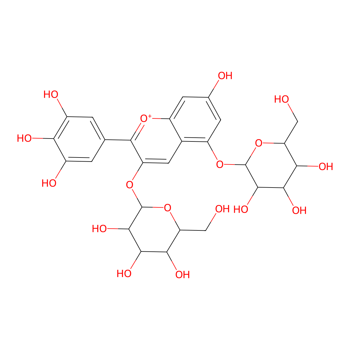 Delphinidin 3,5-diglucoside molecular structure, CAS 17670-06-3