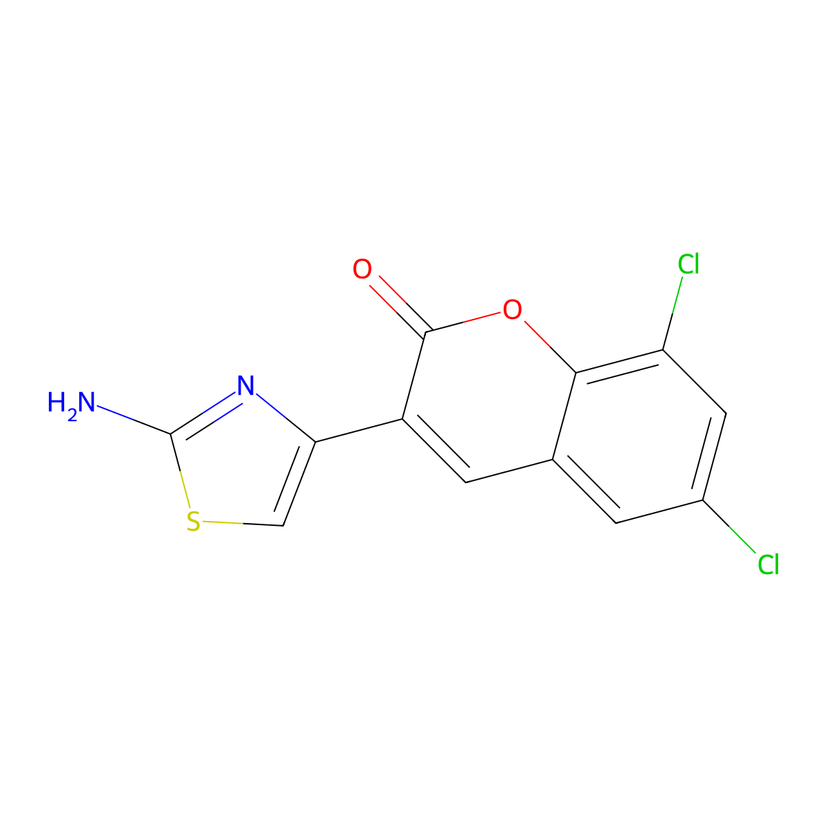 3-(2-amino-1,3-thiazol-4-yl)-6,8-dichloro-2H-chromen-2-one molecular structure, CAS 176788-73-1