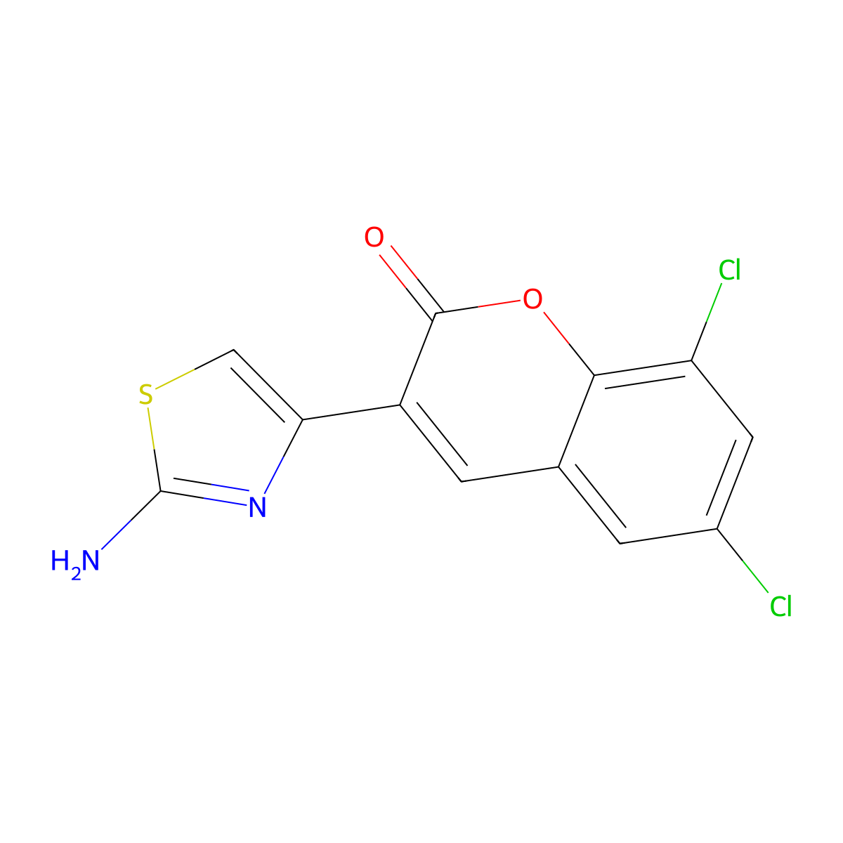 3-(2-amino-1,3-thiazol-4-yl)-6,8-dichloro-2H-chromen-2-one molecular structure, CAS 176788-73-1