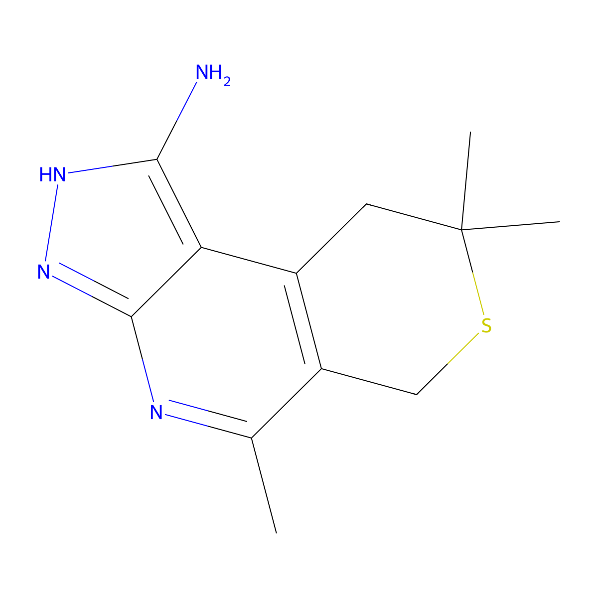 5,8,8-trimethyl-6H,9H-pyrazolo[5,4-b]thiano[4,5-d]pyridinylamine molecular structure, CAS 176793-49-0