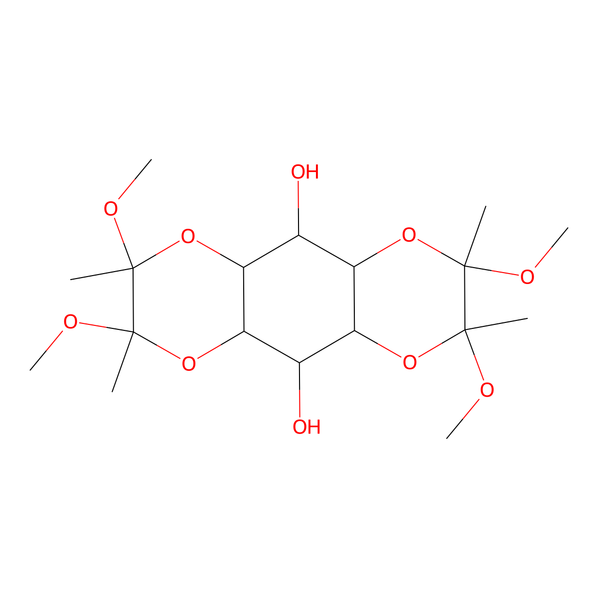 2,3,7,8-Tetramethoxy-2,3,7,8-tetramethyldecahydrobenzo[1,2-b:4,5-b']bis([1,4]dioxine)-5,10-diol molecular structure, CAS 176798-27-9